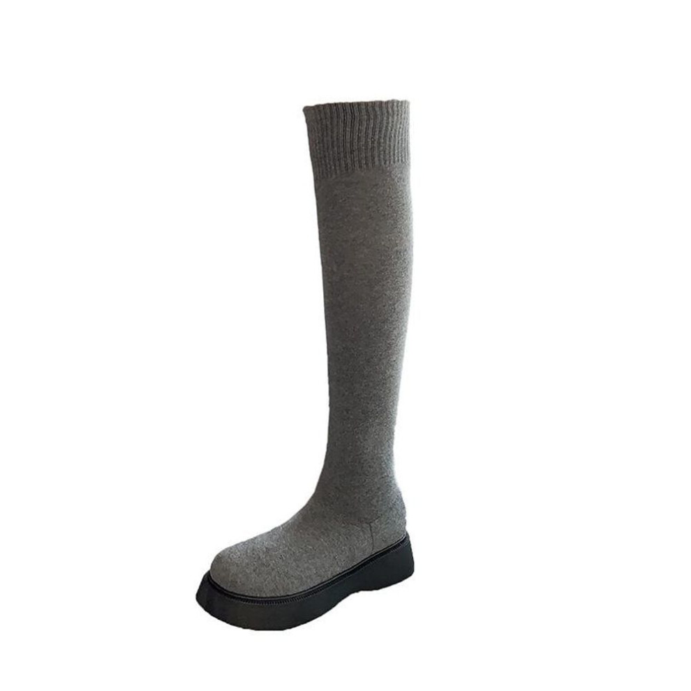 (gray, 35) Elastic Over-the-Knee Women's Sock Boots - Spring & Autumn 2021