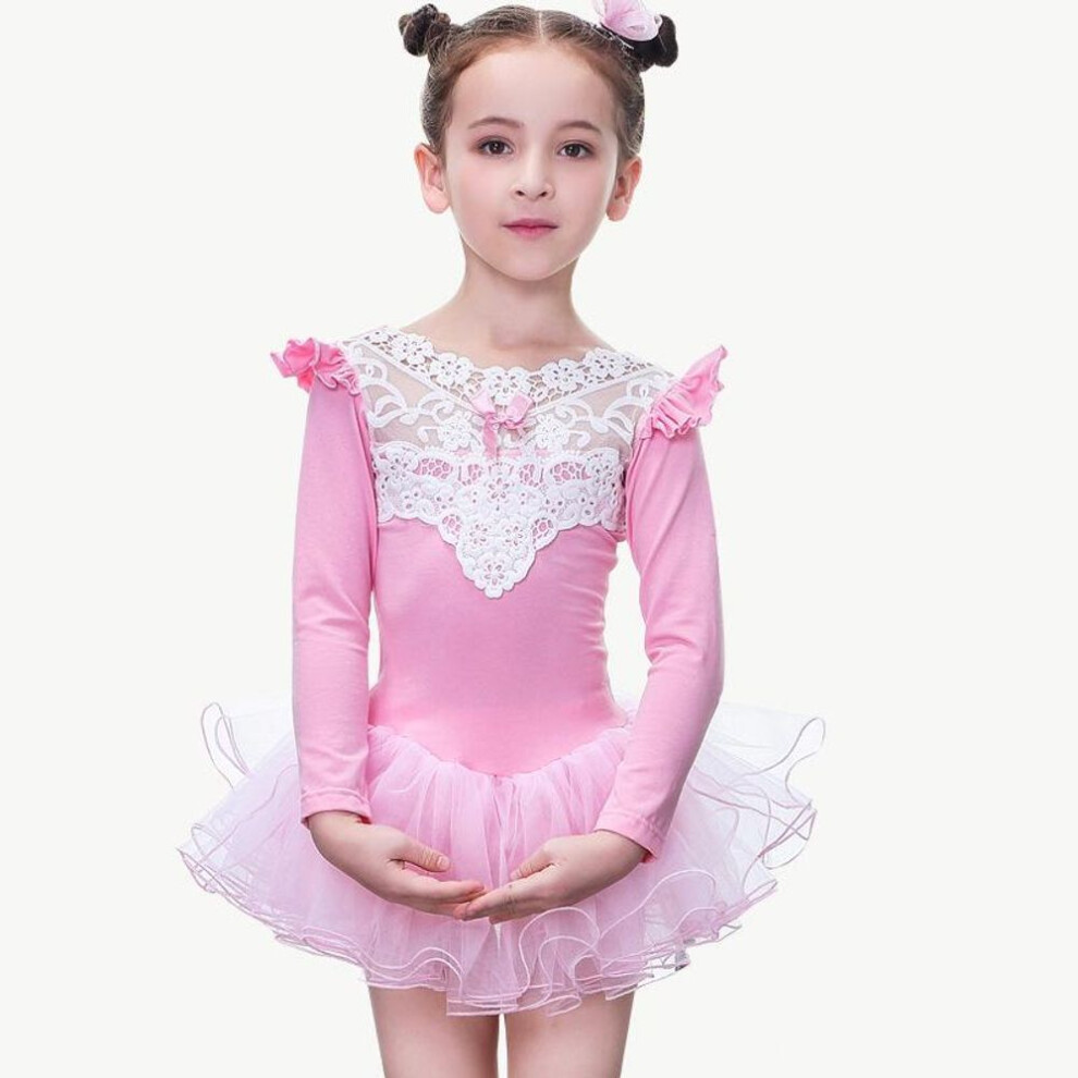 (pink, Size 13 (110-120cm)) "2021 Girls' Ballet Dance One-piece Lace Skirt Suit