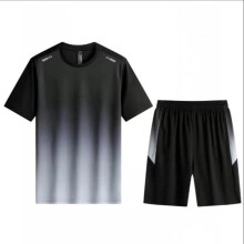 (gray, XL) Men's Quick-Dry Gradient Running T-Shirt and Shorts Two-Piece Set