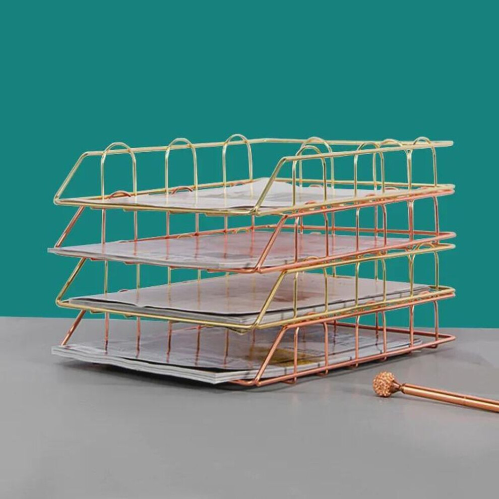 (Black Single Layer (Stackable)) Nordic Desktop Iron Magazine File Rack - A4 Layered Storage Basket