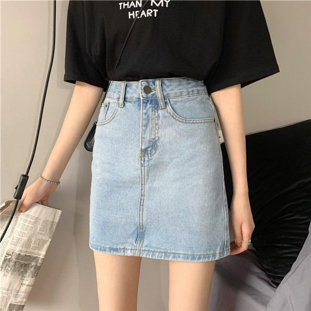 (light blue, 3XL) Summer 2021 Women's High-Waisted A-Line Denim Skirt - Trendy Large-Size Hip Style