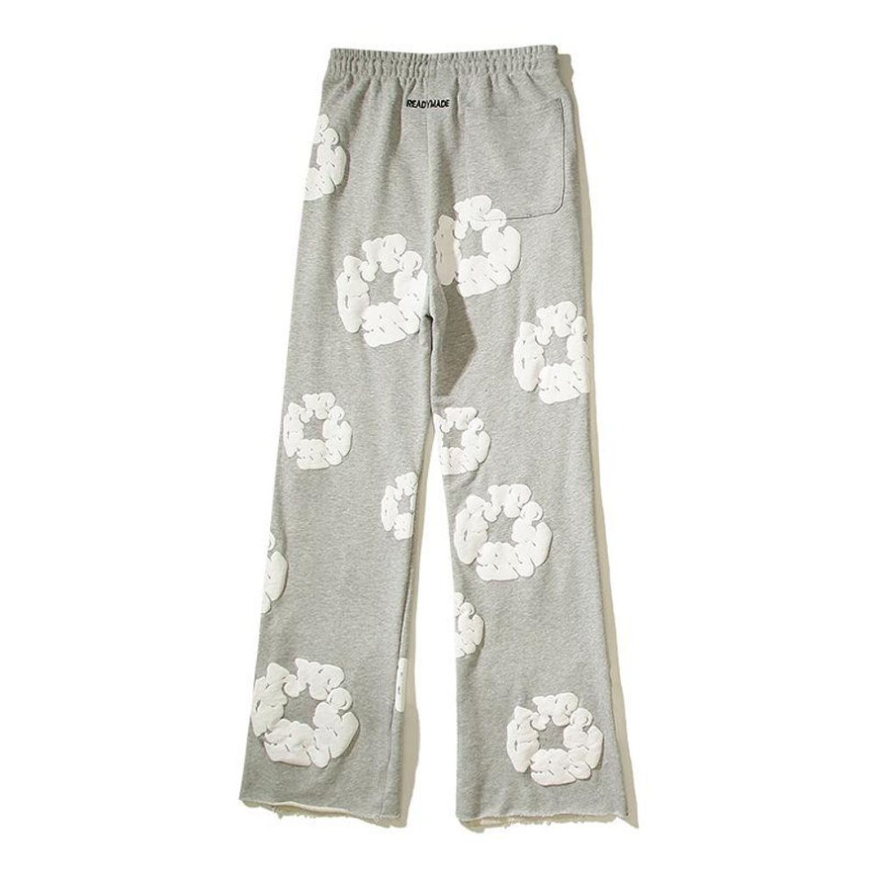(gray, M) Three-dimensional Foam Kapok Embroidery Vintage Unisex Micro-flared Sweatpants