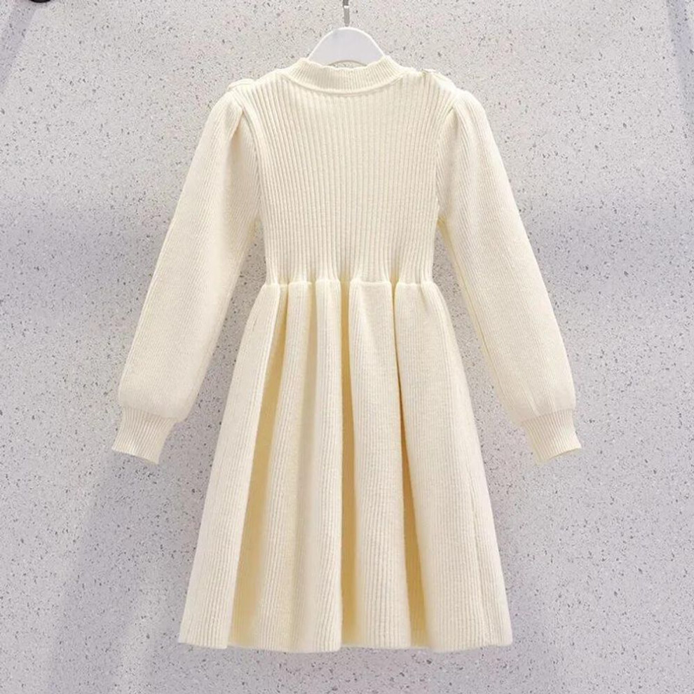(apricot, 170cm) "elegant Long-sleeve Knitted Sweater Dress For Girls - Perfect For Autumn And Winter