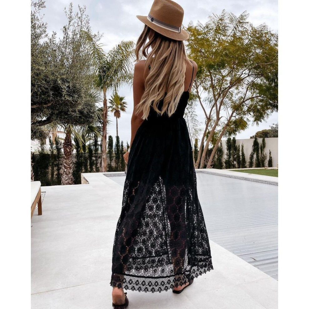 (black, 2XL) 2021 Spring/Summer Women's Lace Suspender Sexy Shorts & Cape Jumpsuit