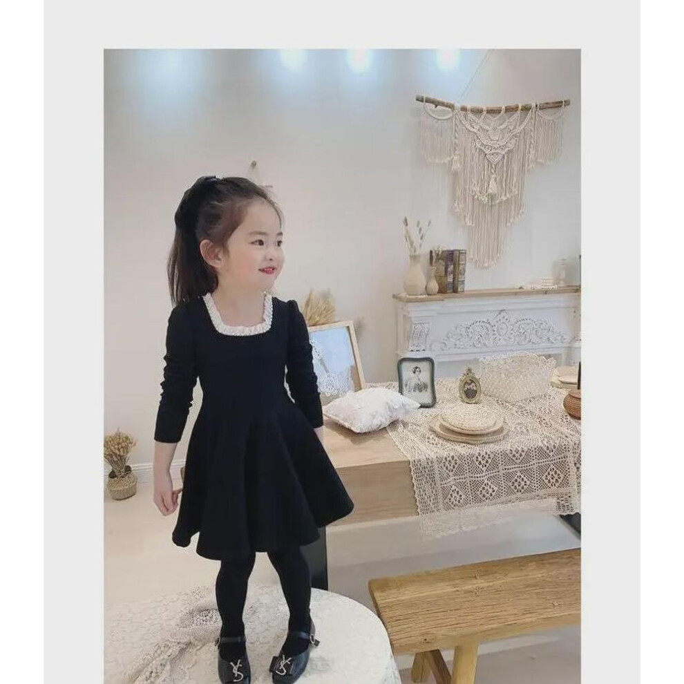 (black, 100 cm) "2023 Spring/Autumn Girls' Long-Sleeve Stylish Princess Dress - Children's Fashion