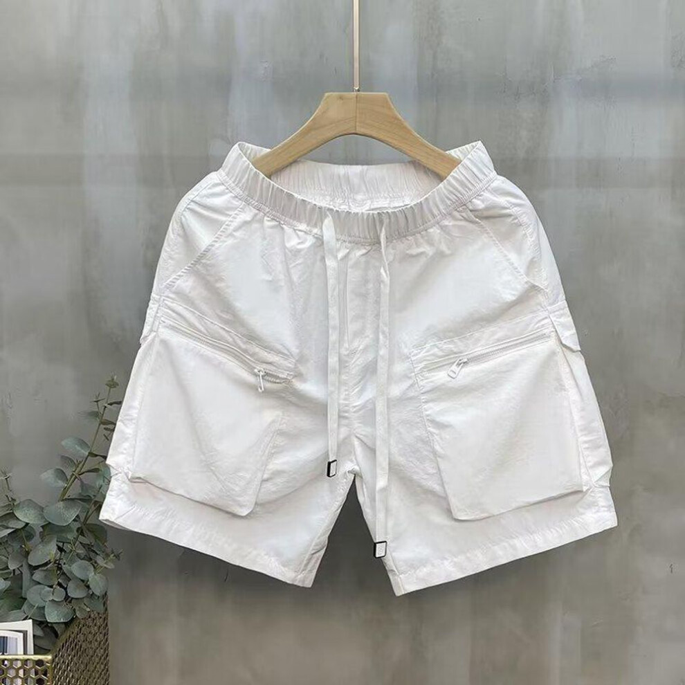 (white, M) Men's Trendy Japanese Retro Multi-Pocket Summer Work Shorts - Lightweight, Loose-Fit, Casual