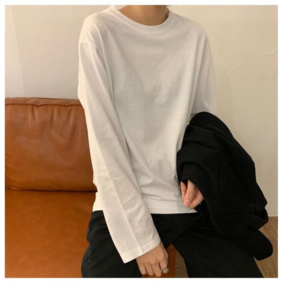 (white, L) "Women's 2025 Korean Style Long Sleeve Solid Color White Shirt - Trendy Autumn Fashion
