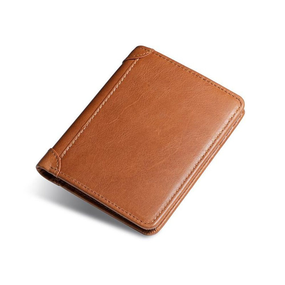 (light brown) Rfid Anti-theft Genuine Leather Men's Tri-fold Wallet With Multi-card Holder