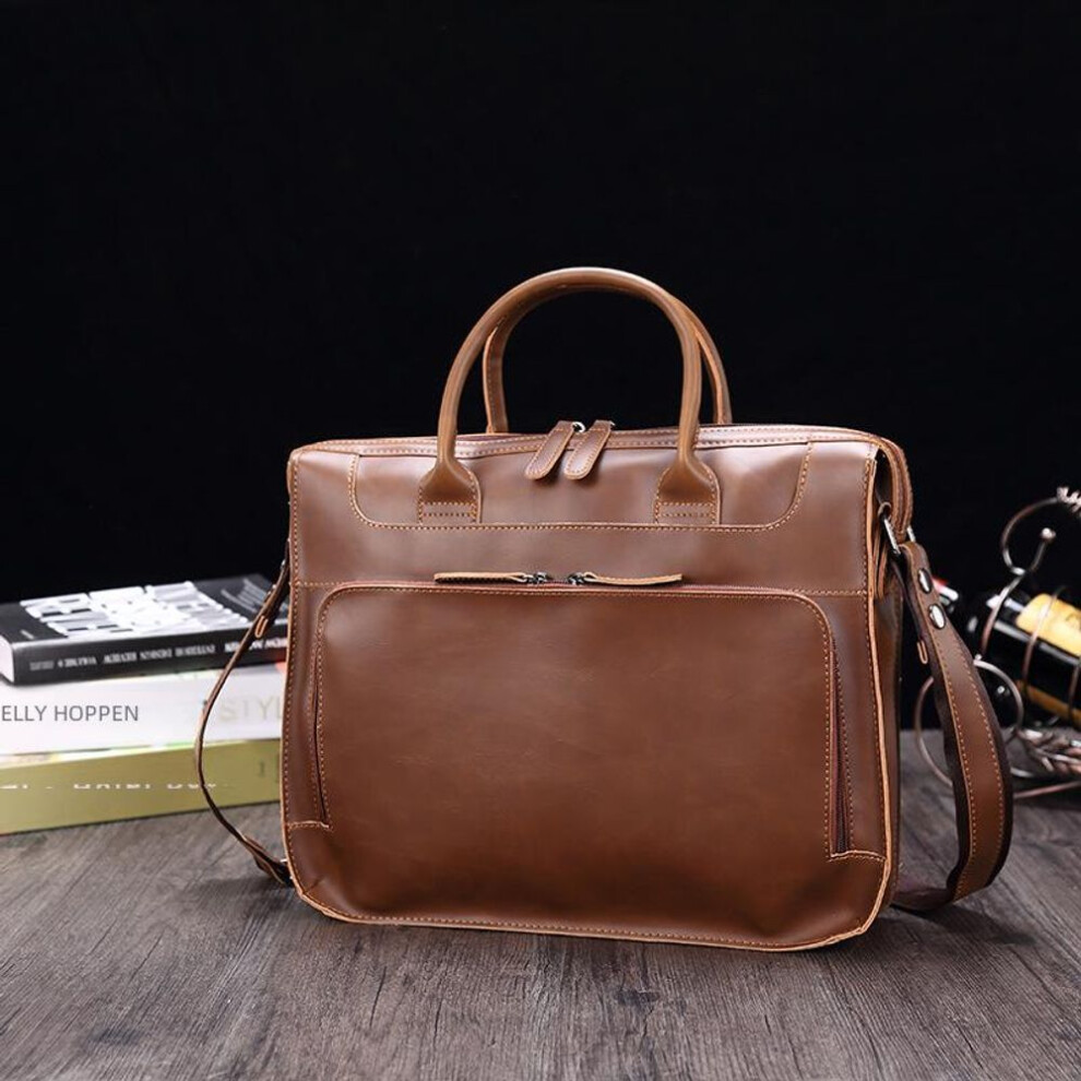 Men's Crazy Horse Leather Retro Briefcase - 2025 Edition, Fits 14" Laptop