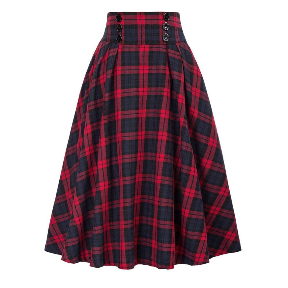 (red, Extra Extra Large) "high Waist Plaid A-line Swing Skirt: Autumn/winter Fashion For Women