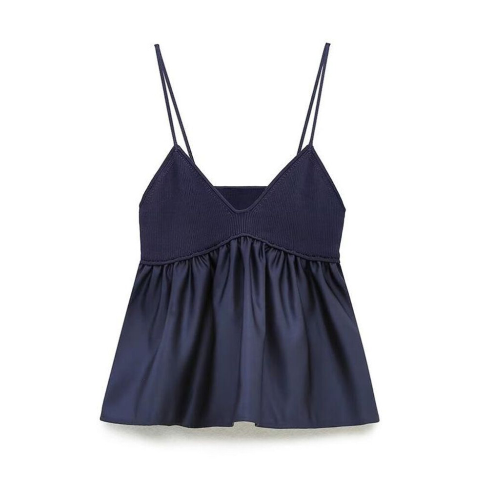 (dark blue, L) "2023 Summer European & American Knit Wrap Chest Camisole for Women