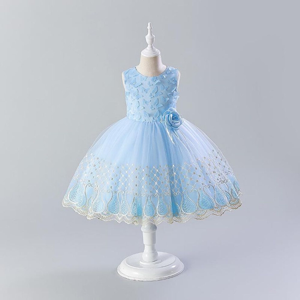 (sky blue, 130 cm) "colorful Luxury Butterfly Princess Dress For Girls - Spring/summer Piano Occasion Wear
