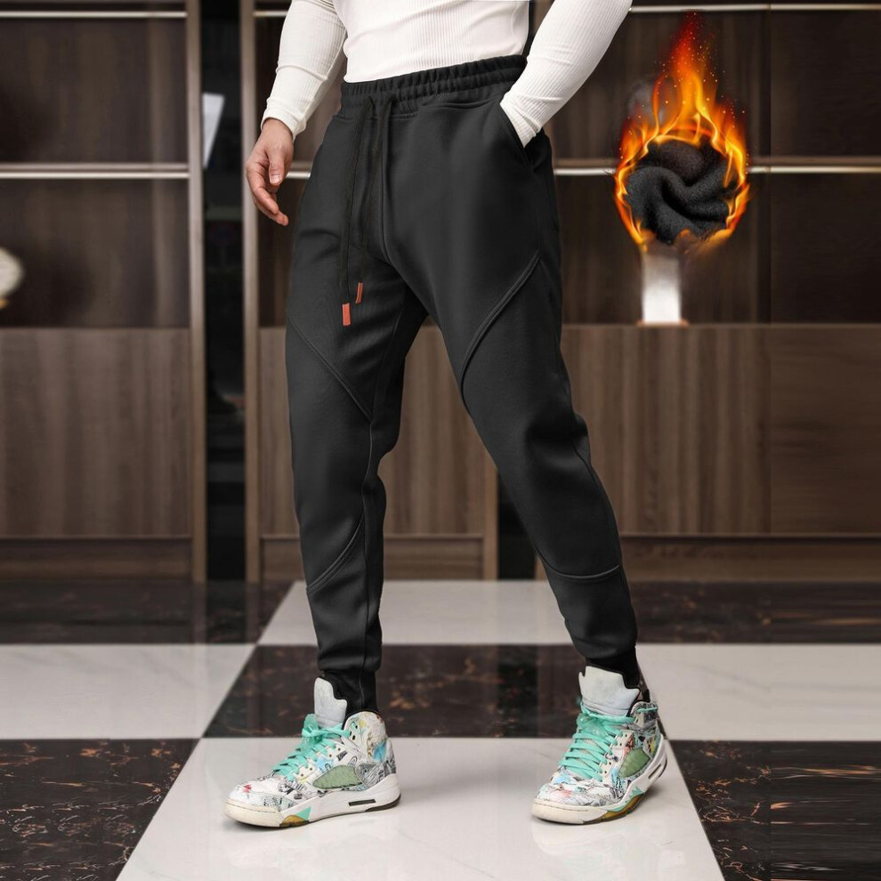(black, XXL) "Men's Winter Casual Sports Pants: Loose-Fit, Velvet-Lined, Warm Trousers for Outdoor Running