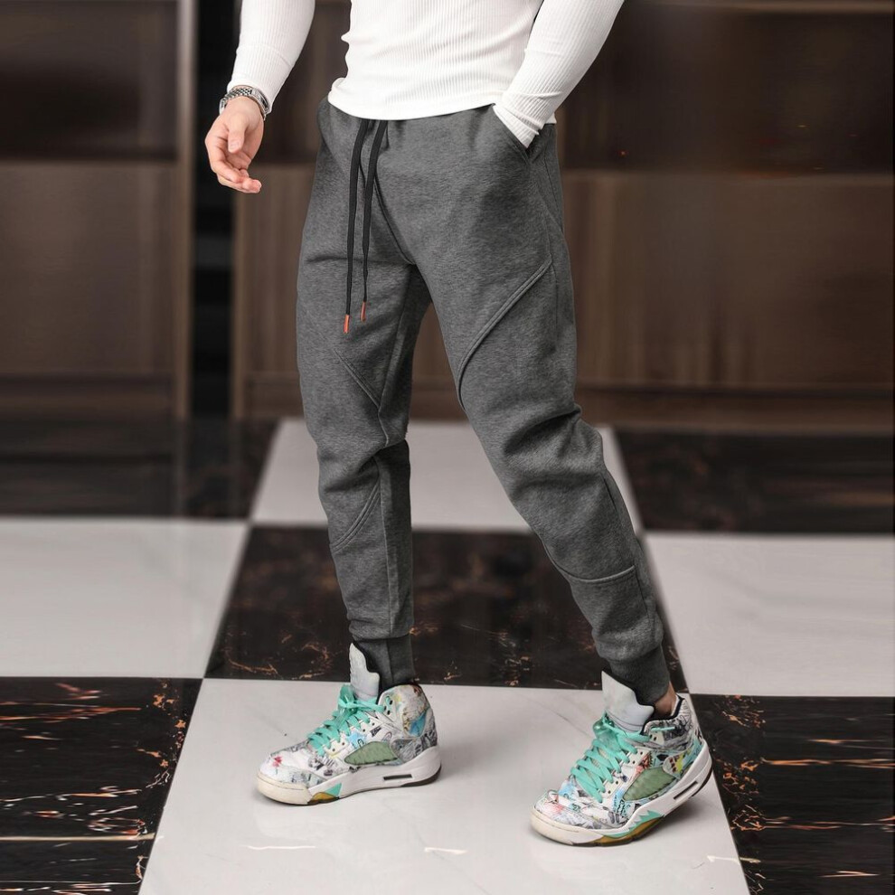 (dark gray, M) "Men's Winter Casual Sports Pants: Loose-Fit, Velvet-Lined, Warm Trousers for Outdoor Running