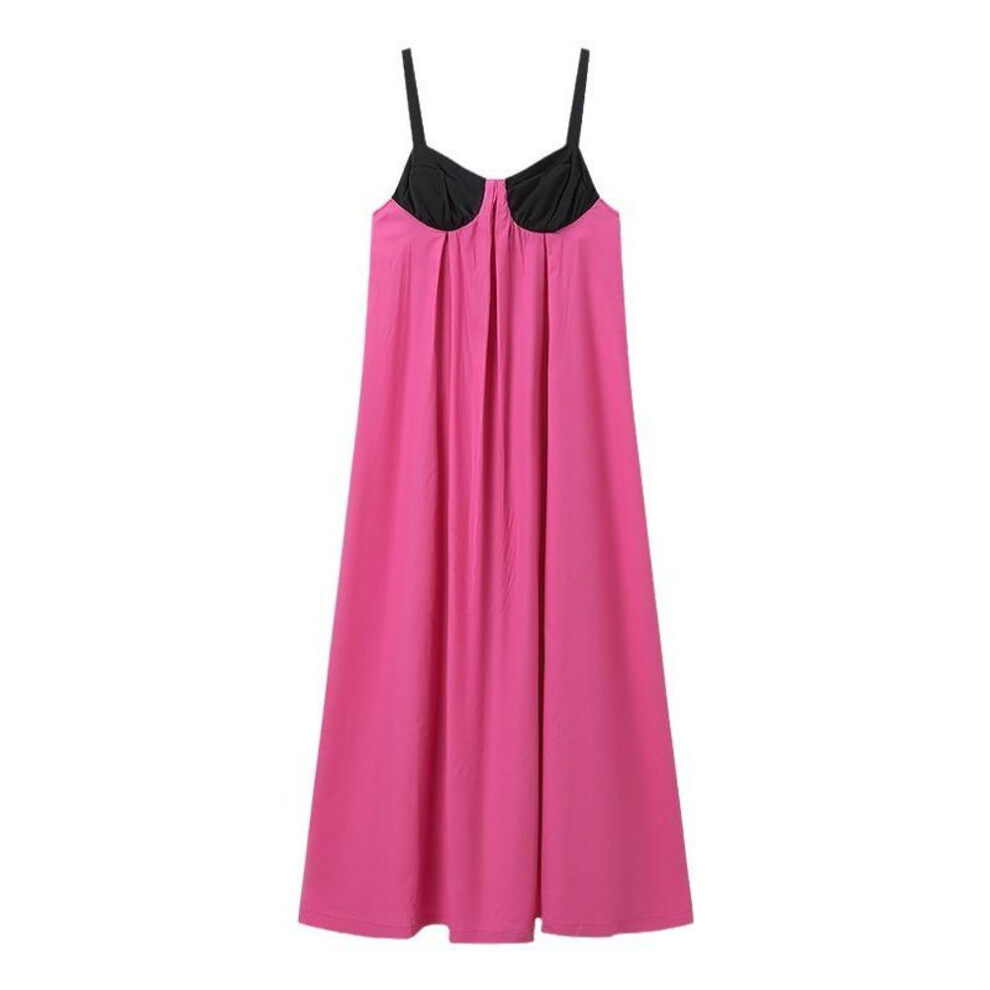 (rose red, Large) "european And American Backless Bra Stitch Dress