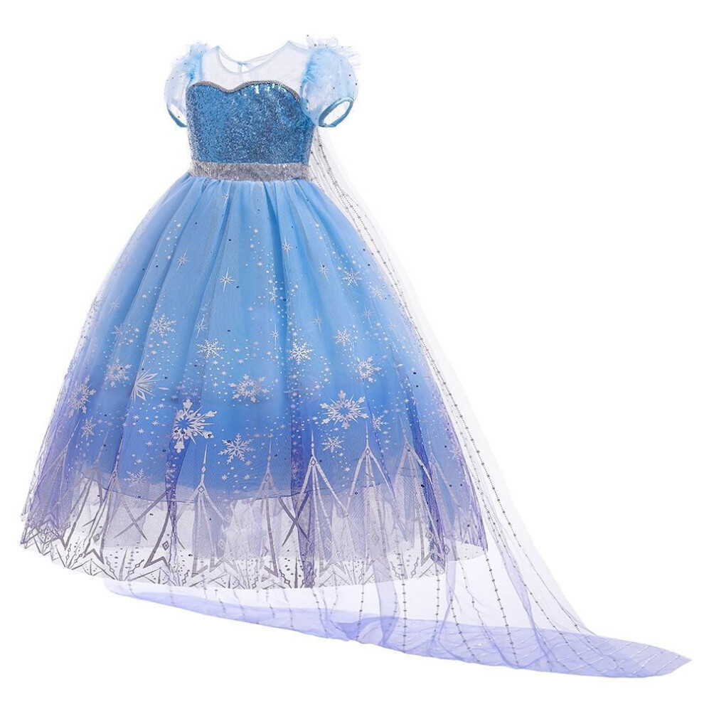 (blue, 100 cm) Frozen 2 Elsa Princess Dress for Kids - Sequined Mesh Tulle Skirt