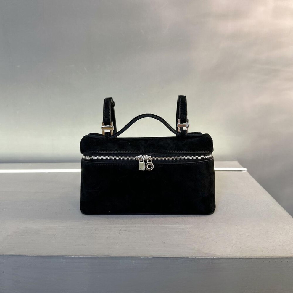 (black) Lp19 Genuine Leather Handbag - Gigi Style: Frosted Suede, Lunch Box, Cosmetic, Handheld, Shoulder, Messenger Bag