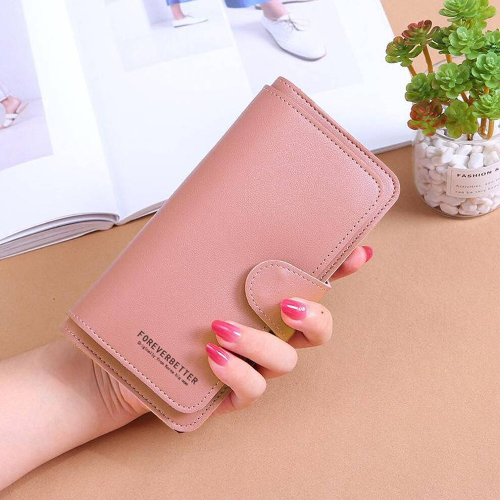 (light pink) "new Women's Long Wallet: Soft Coin Purse With Buckle, Card Slots, And Mobile Phone Holder