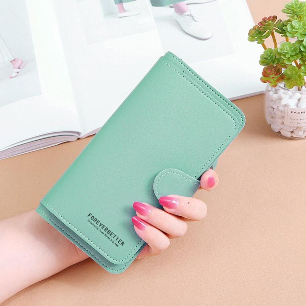 (light green) "new Women's Long Wallet: Soft Coin Purse With Buckle, Card Slots, And Mobile Phone Holder