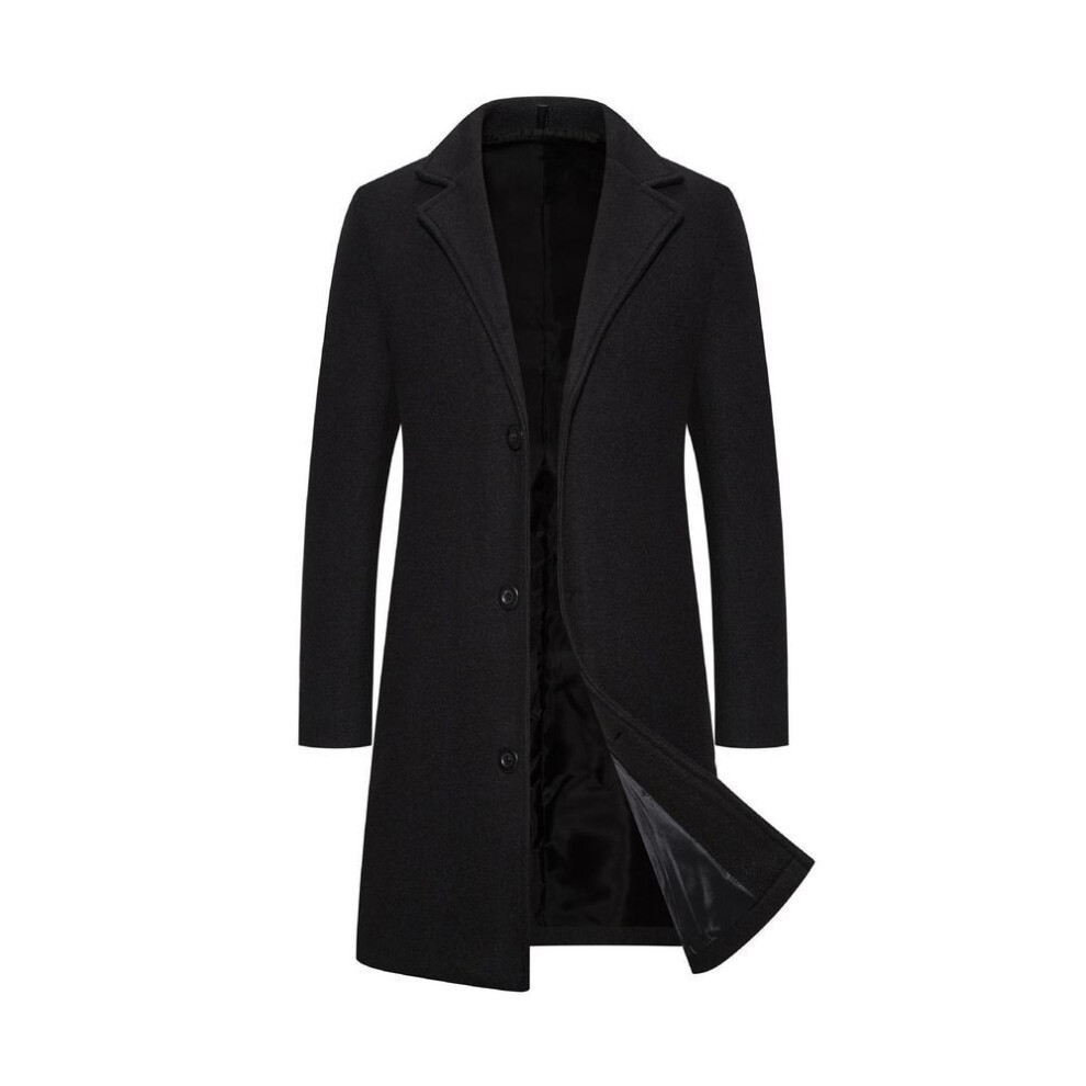(black, M) 2023 Casual Single-Breasted Wool Trench Coat – Long, Solid Color, Large Size, Hot-Selling, Cross-Border, Foreign Trade
