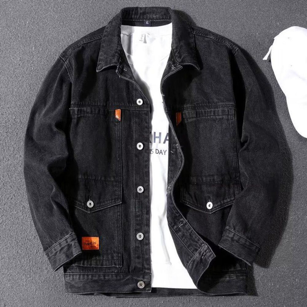 Men's Black (, L) Patchwork Denim Jacket - Spring/Autumn 2022 Trend