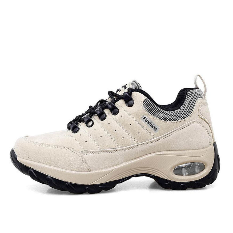 (beige, 42) "2024 Spring Women's Lace-up Air Cushioned Leather Sports Shoes - Large Size Casual Outdoor Sneakers