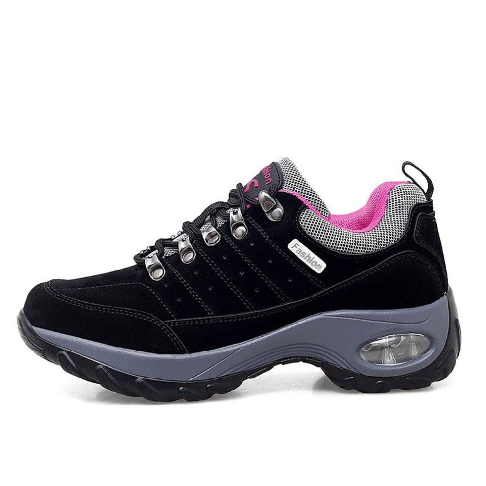 (black, 40) "2024 Spring Women's Lace-up Air Cushioned Leather Sports Shoes - Large Size Casual Outdoor Sneakers