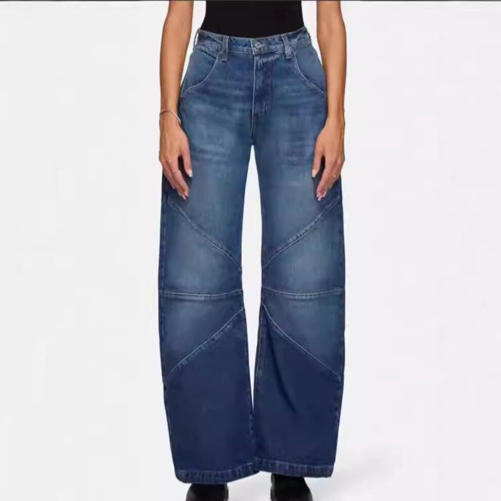(dark blue, M) TUME Women's Retro Stitch Washed Casual Denim Pants