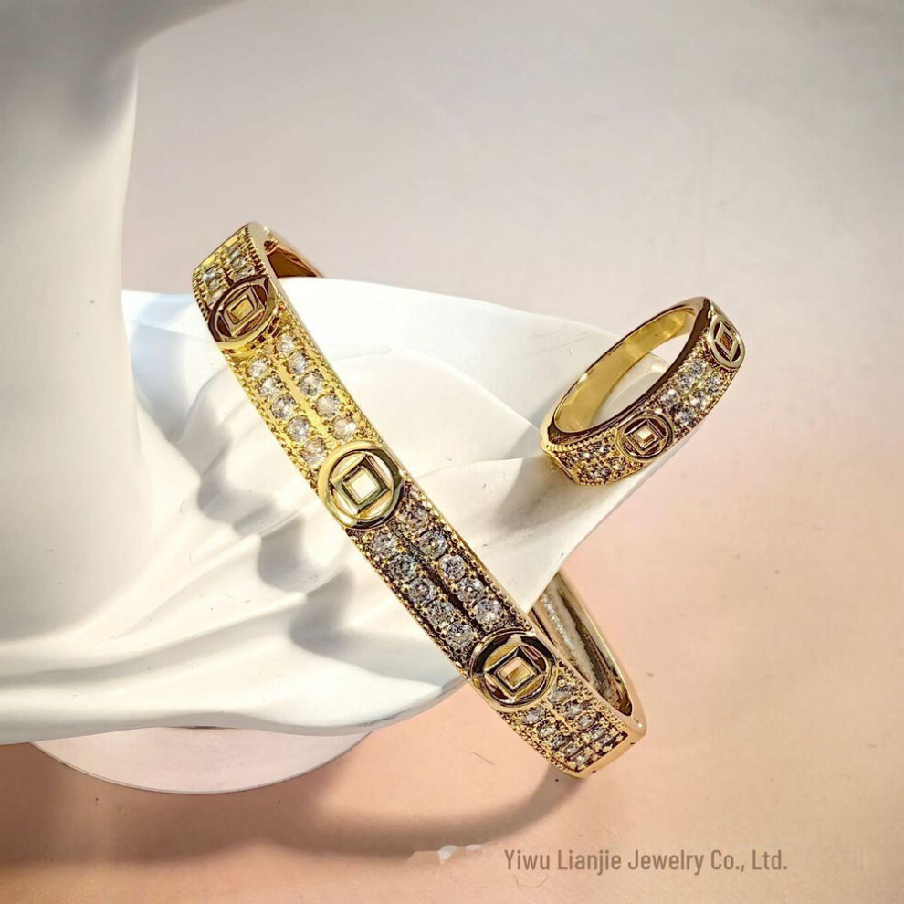 (gold) "18k Coin-shaped Bracelet & Ring Set – Elegant & Minimalist Design