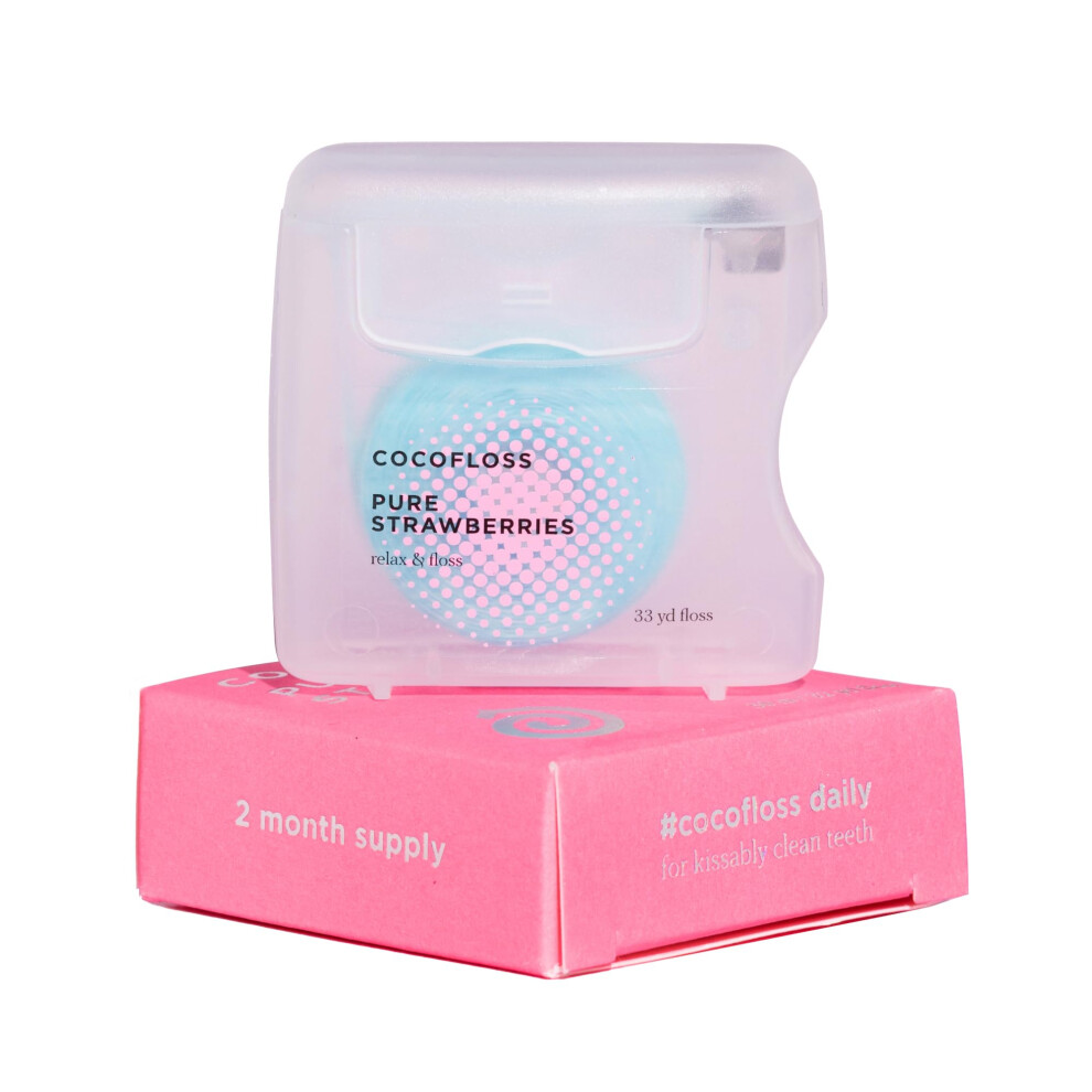 Cocofloss Woven Dental Floss  DentistDesigned Oral Care  Strawberry Scent  Waxed  Expanding  KidFriendly String Floss with Coc