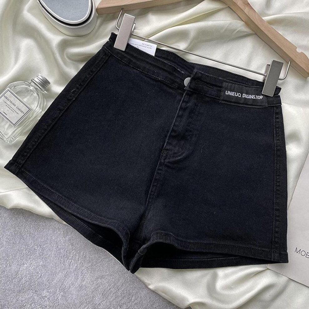 (black, M) Women's High Waist Denim Shorts - 2022 Summer Thin Style, Elastic Slim A-line Hot Pants