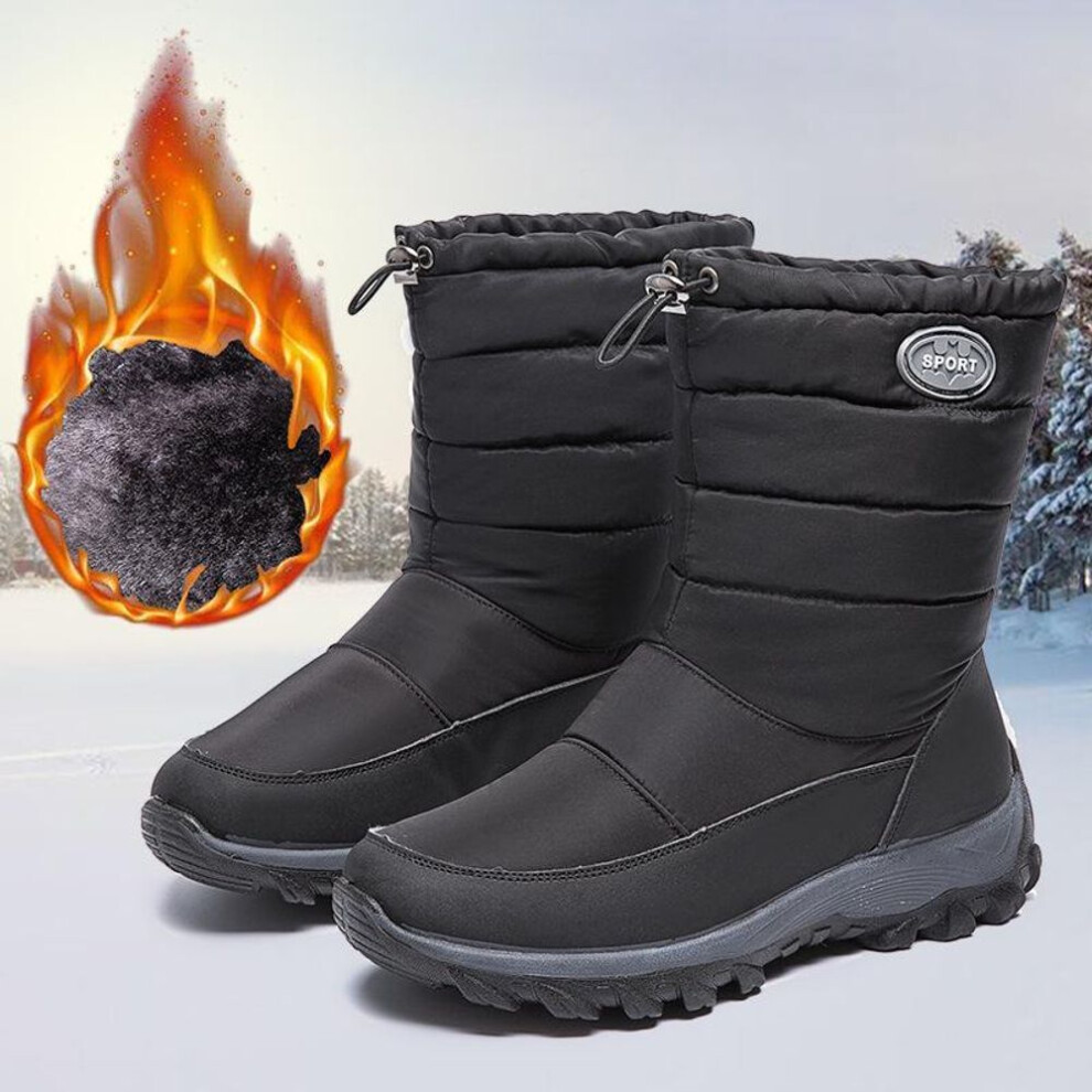 (black, 40) Women's Waterproof Plus Velvet Winter Snow Boots - Large Size, Thick Cotton, Mid-Tube Warmth