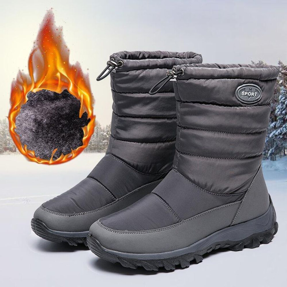(gray, 37) Women's Waterproof Plus Velvet Winter Snow Boots - Large Size, Thick Cotton, Mid-Tube Warmth