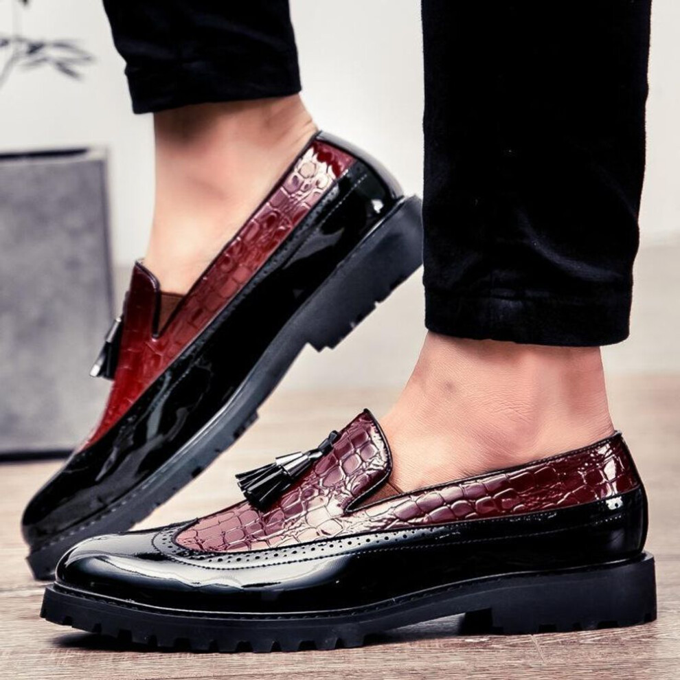(red, 45) "Locke England Men's Tassel Leather Loafers: Polished Fashion Slip-Ons with Height Boost (Model 6935)