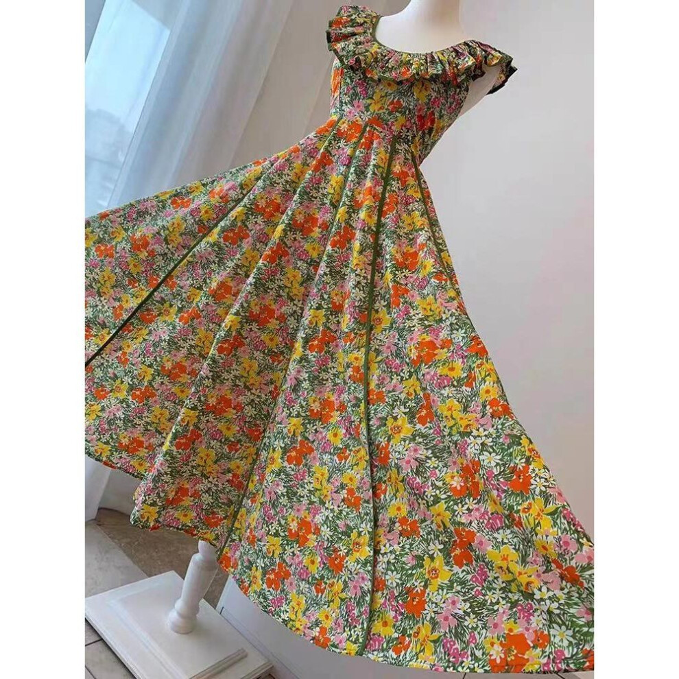 (floral, Medium) Australian Holiday Floral Backless Dress: Retro Style Pastoral Long Skirt for Women