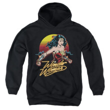 Trevco Sportswear WWM160B-YFTH-1 Wonder Woman 84 Skyline Youth Hooded Sweatshirt, Black - Small