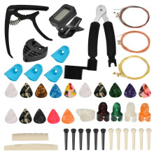 Timesetl guitar tilbehør kit guitar værktøj skiftende kit inkluderer akustiske guitar strenge tuner capo streng winder picks pick holder bridge p