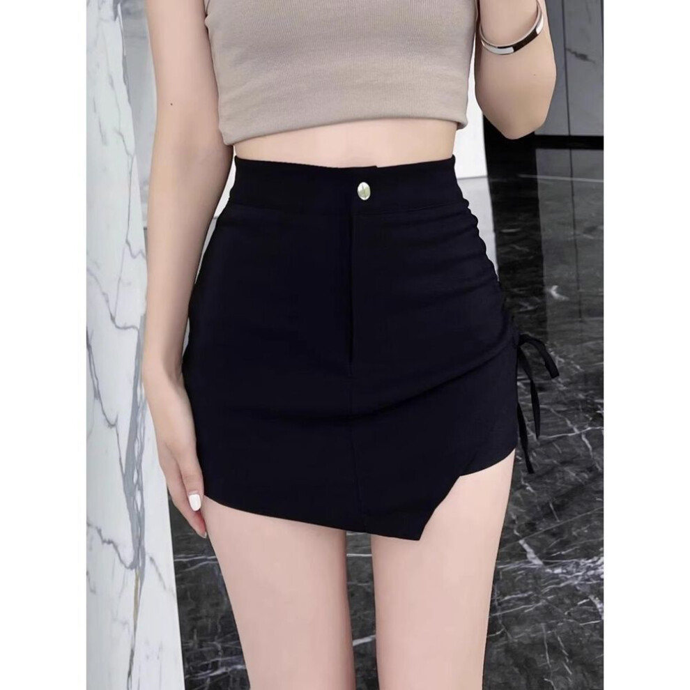 (XS) Spring 2024 Women's High-Waist Black A-Line Pleated Skirt Pants - Slim Fit Korean Style