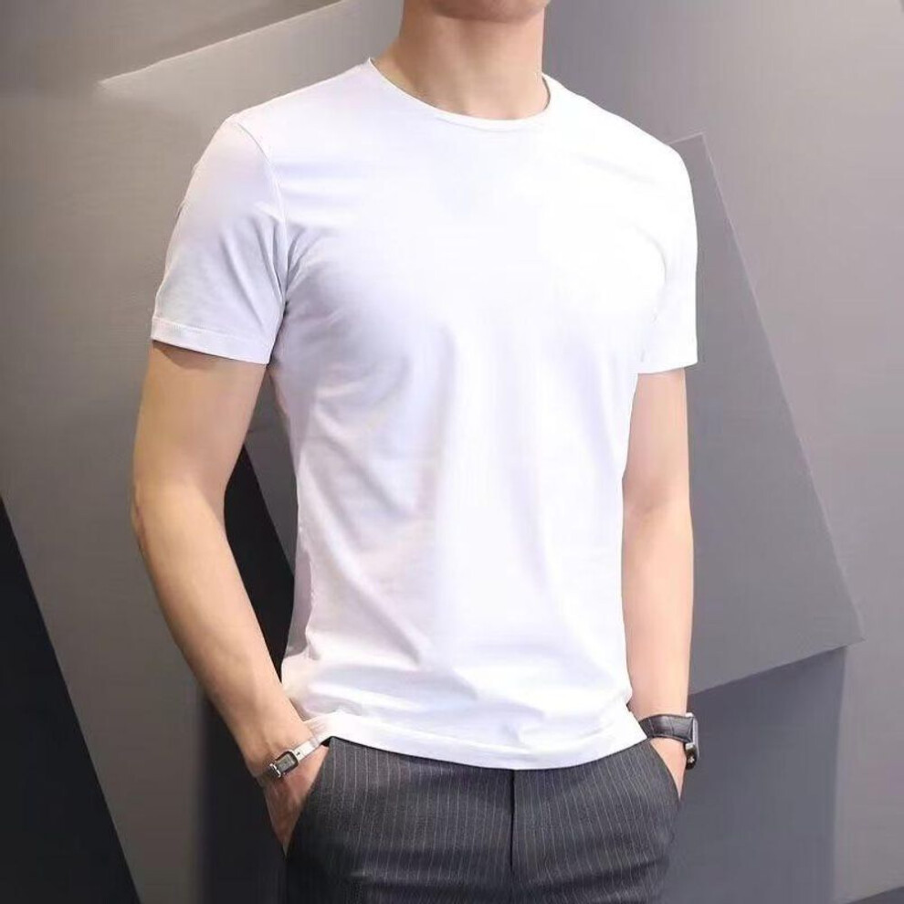 (white, Small) Men's Summer Slim-Fit Pure Cotton White T-Shirt - Short-Sleeved, Solid Color, Korean Style