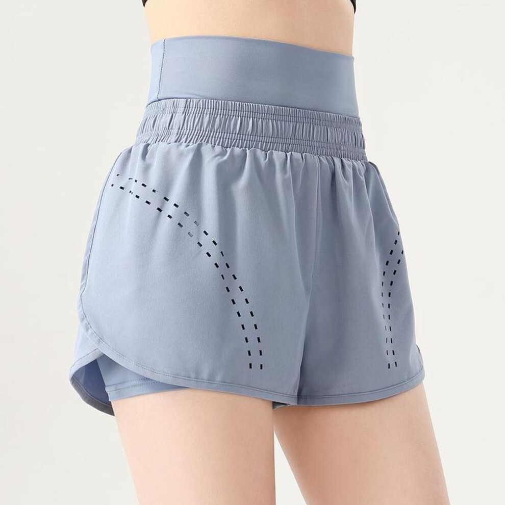 (blue, L) Women's High-waist Quick-dry Yoga Sports Shorts - Anti-exposure, Casual Fit For Outdoor And Fitness Activities, European & American Style.