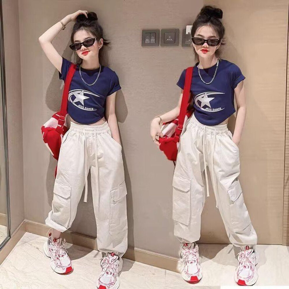 (off-white, 120) Girls' Summer 2024 Quick-dry White Overalls For Big Kids