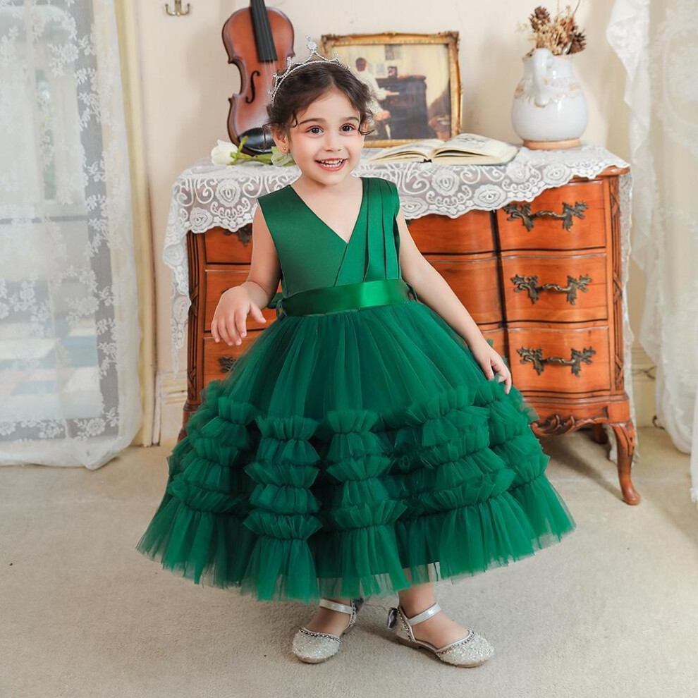 (dark green, 5 Years) European & American Infant Girls' Multi-layer Tutu Dress – 1st Birthday Princess Skirt
