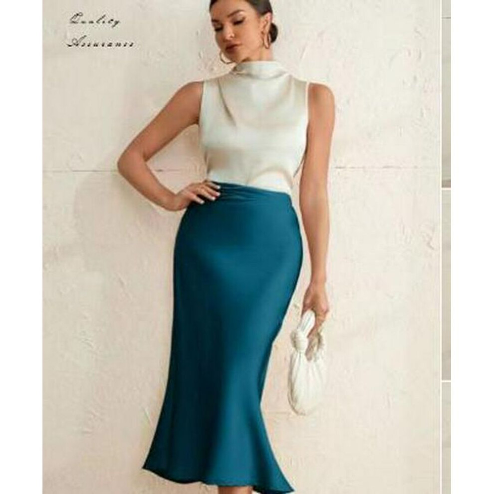 (navy blue, Small) Spring 2025 European & American Women's Satin Midi Fishtail Skirt