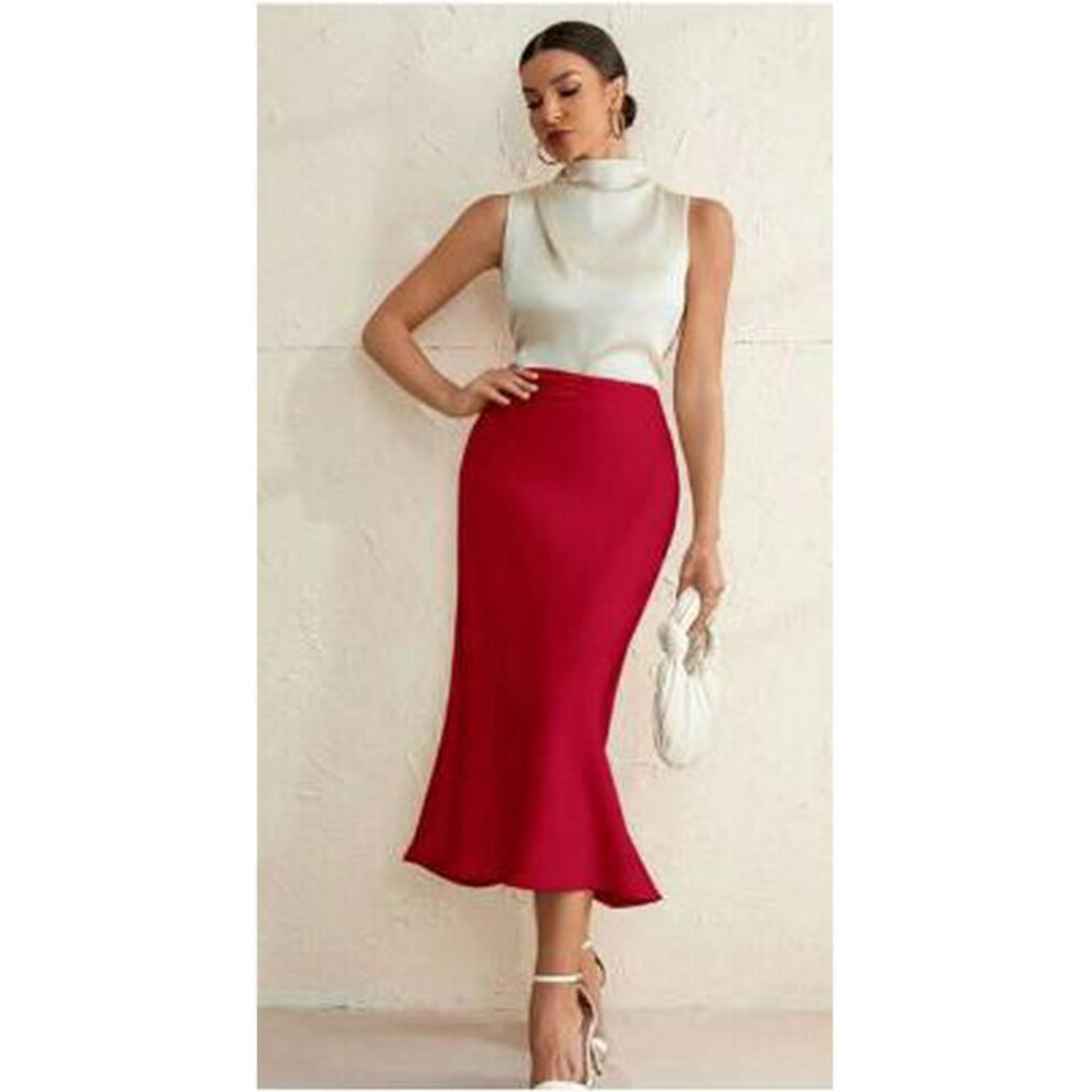 (red, Extra Large) Spring 2025 European & American Women's Satin Midi Fishtail Skirt