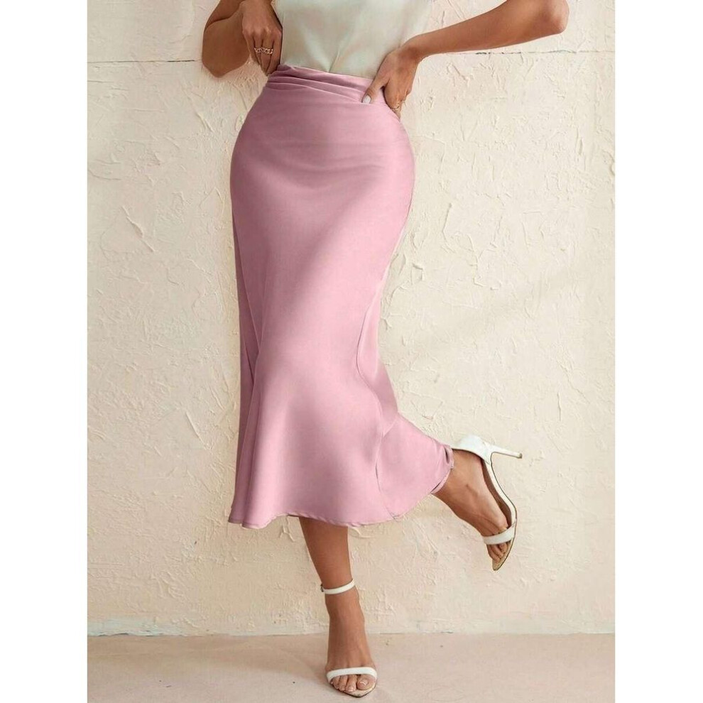 (pink, Medium) Spring 2025 European & American Women's Satin Midi Fishtail Skirt