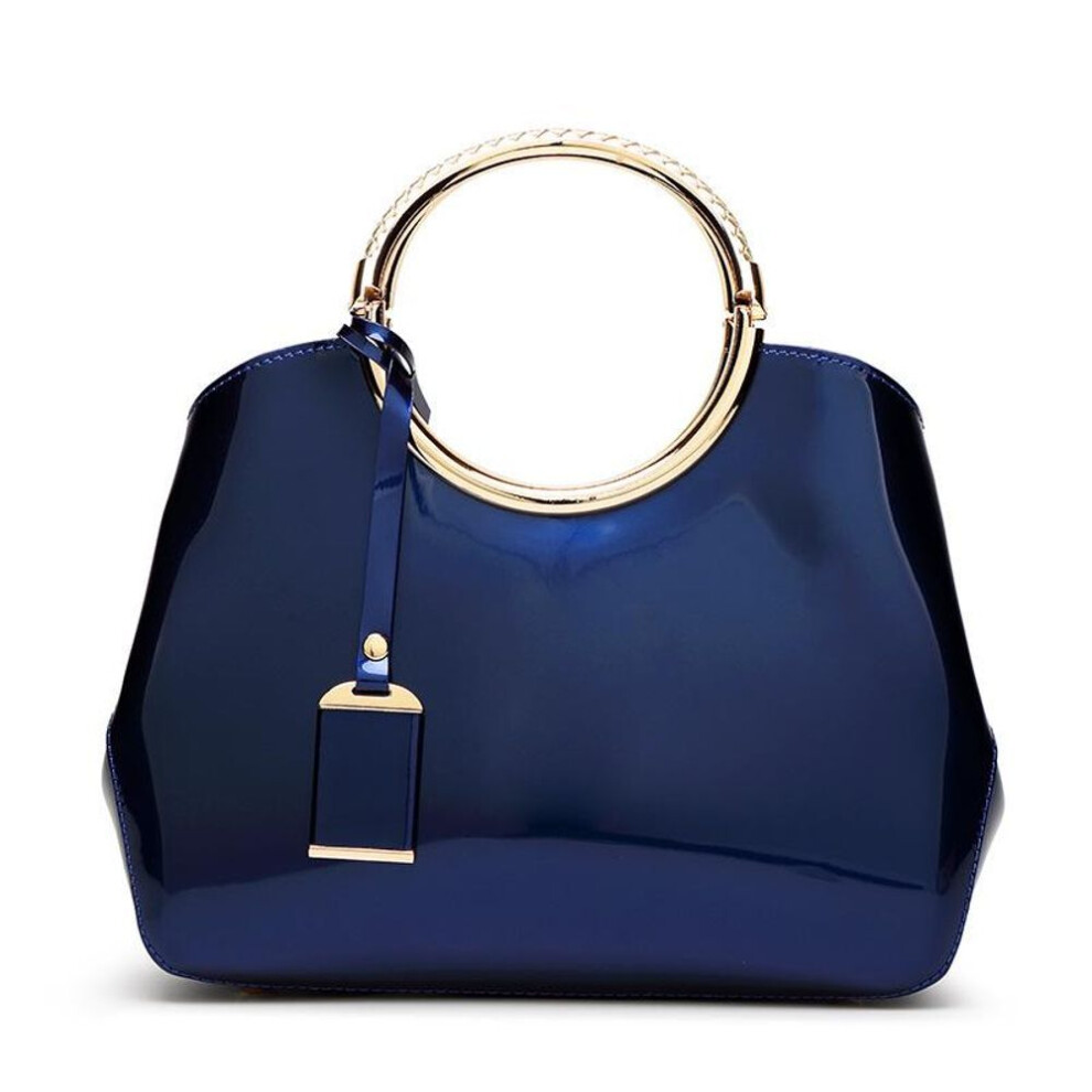 (dark blue) "2019 Women's Shiny Patent Leather Shoulder Bag - European & American Fashion, Textured Handbag, Large Capacity