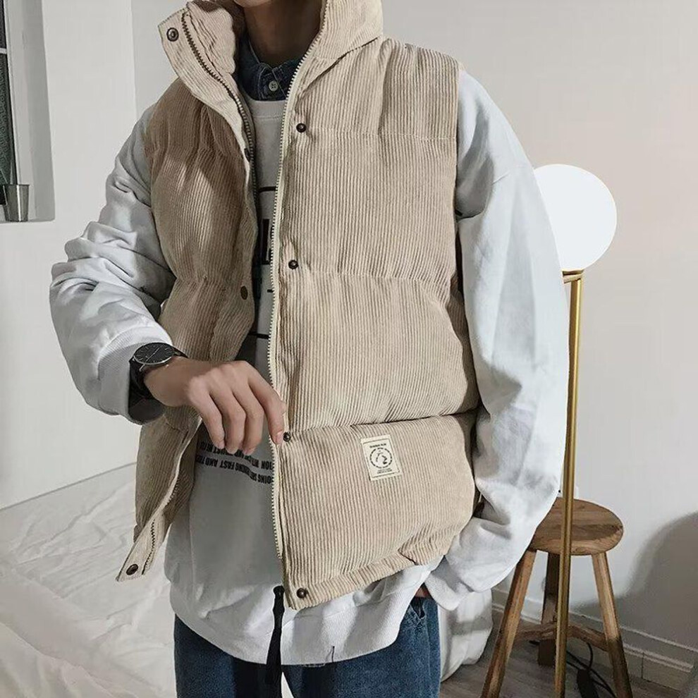 (apricot, M) "men's Winter Hong Kong Style Corduroy Thickened Loose Waistcoat