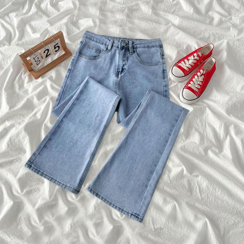 (light blue, S) Women's High-Waist Black Flared Jeans - Slim Fit, Elastic, Autumn/Winter.