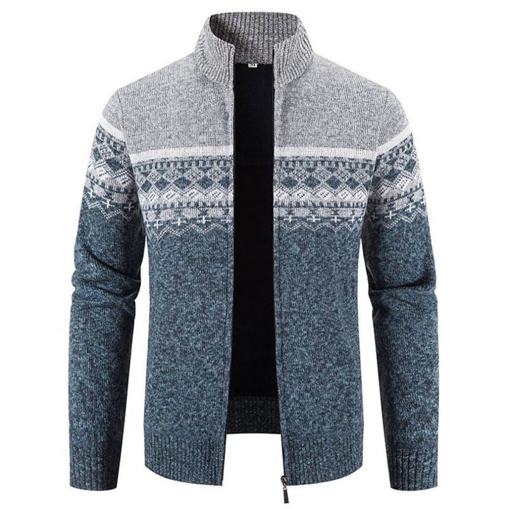(light gray, Large) Men's Autumn and Winter Zipper Cardigan Sweater - Thick Knit, Stand Collar Jacket, Stylish Design