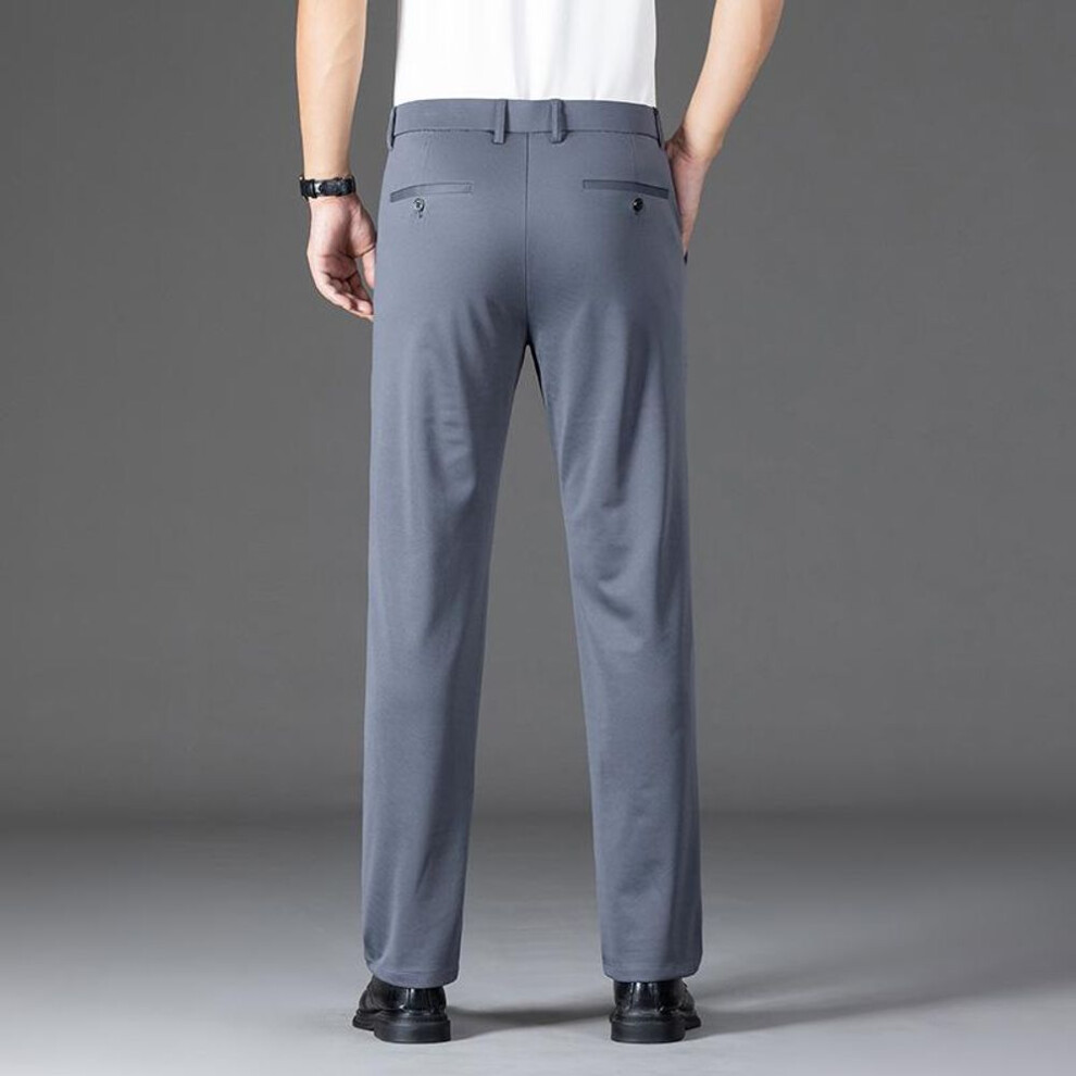 (gray, Waist 40, 215 jin) "2023 Men's Slim Fit Knitted Stretch Business Trousers - Ultra-thin, High Elastic Ice Silk Casual Pants